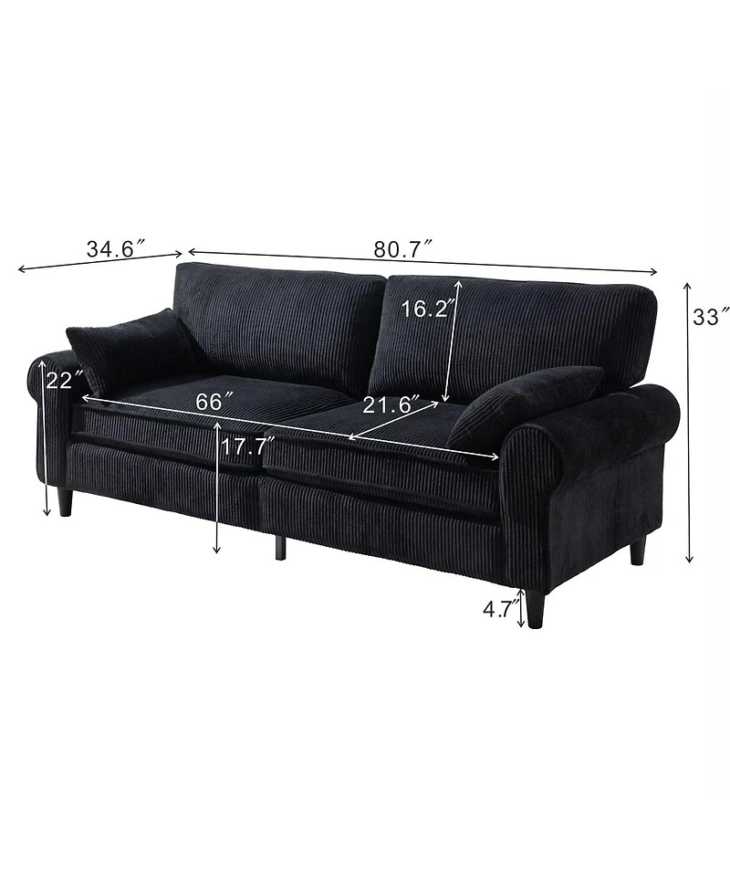Streamdale Furniture 80.7" Corduroy 2-Seater Loveseat with Rolled Armrests