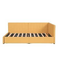 Streamdale Furniture Twin Size Upholstered Daybed with 2 Storage Drawers, Linen Fabric