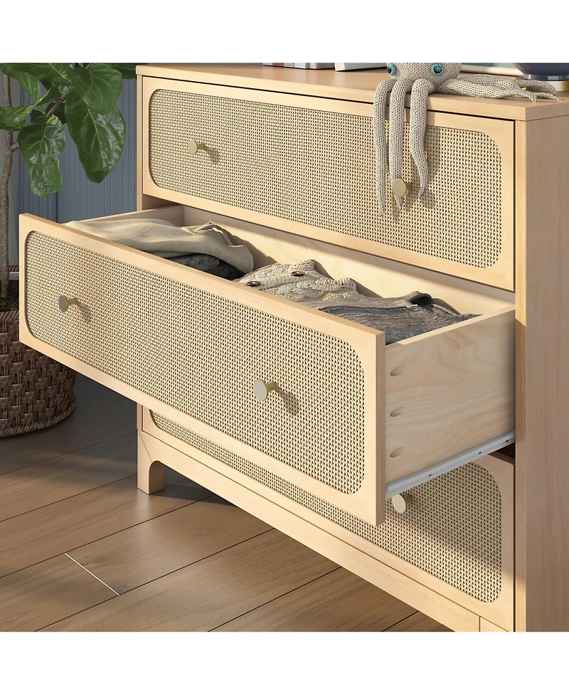 Max & Lily Elio and Rattan 3 Drawer Dresser
