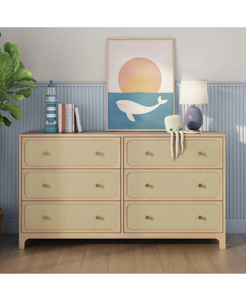 Max and Lily Elio/Rattan 6 Drawer Dresser