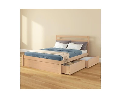 Grain & Grove Bear Full Single Bed With Underbed Storage Drawers, Oak Embossed