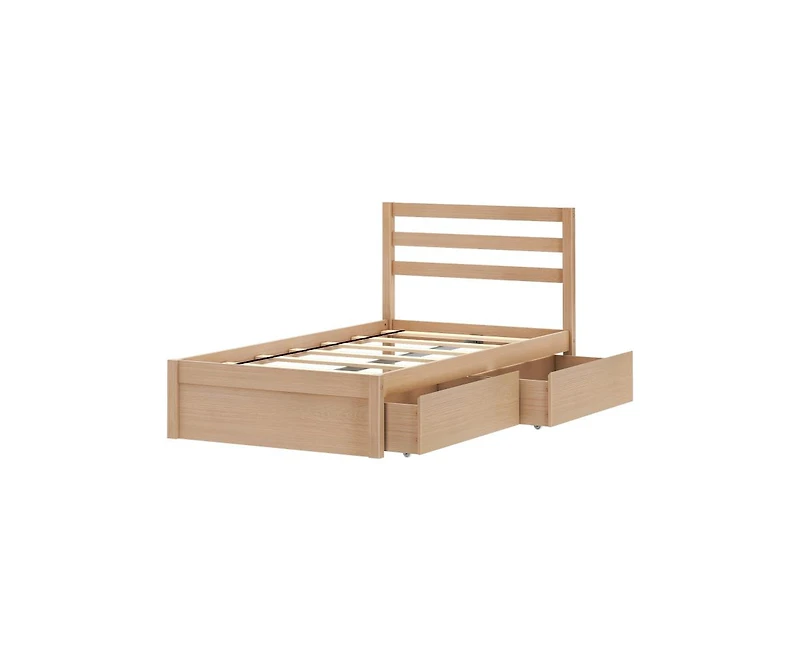 Grain & Grove Bear Twin Single Bed With Underbed Storage Drawers, Oak Embossed