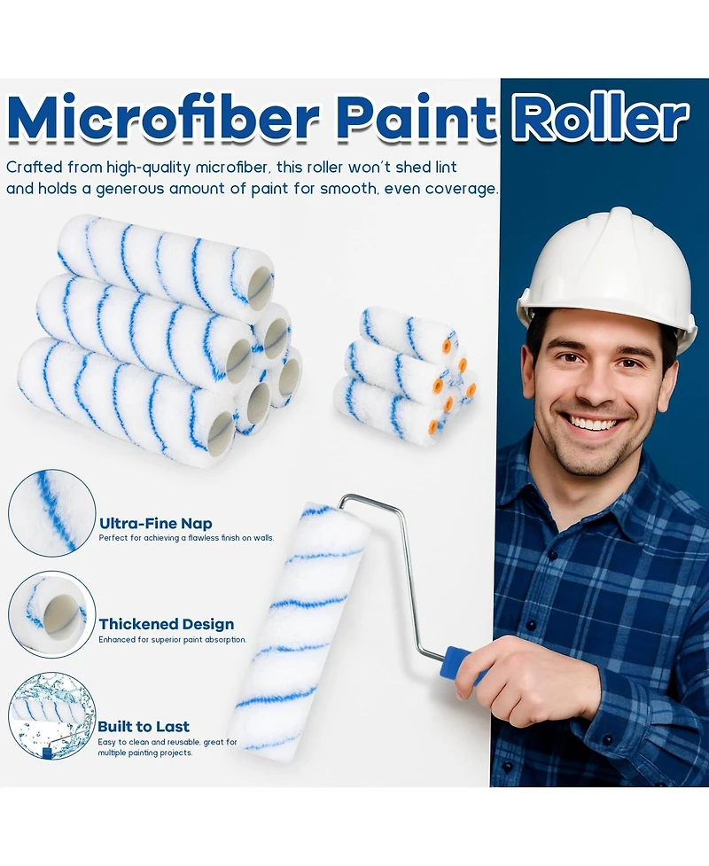 Xdovet Paint Roller Kit Extension Pole Tray Brushes Wall Ceiling Stains