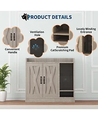 homfan Double Cat Litter Box Enclosure – Modern Hidden Wooden Washroom Cabinet with Divider and Mark Mat, Multi-Functional Indoor House Bench