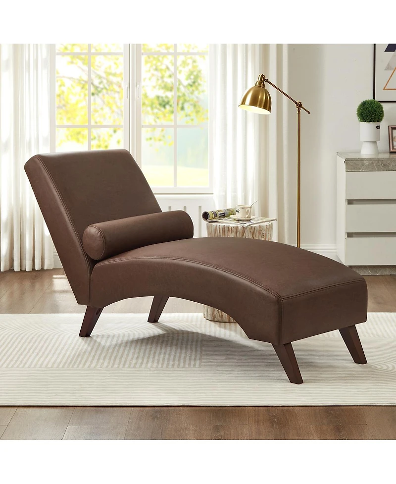 Streamdale Furniture Mid-Century Modern Tech Fabric Chaise Lounge with Bolster Pillow