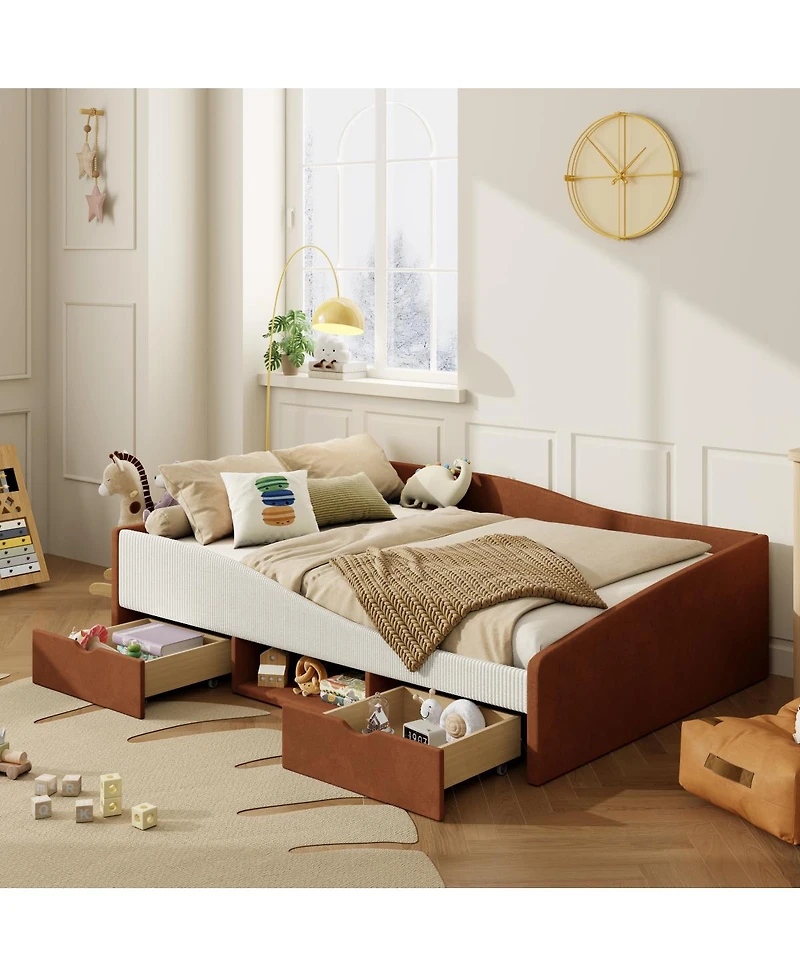 Streamdale Furniture Upholstered Daybed Frame with 2 Storage Drawers