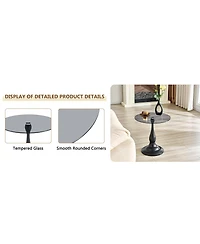 Streamdale Furniture Vintage Matte Round Metal Side Table with Glass Top (19.6)