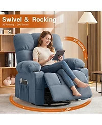 Streamdale Furniture Oversized Swivel Massage Recliner with Lumbar Heat, Usb Port, and Side Pocket