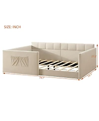 Streamdale Furniture Velvet Upholstered Full Size Daybed with Side Storage Pockets