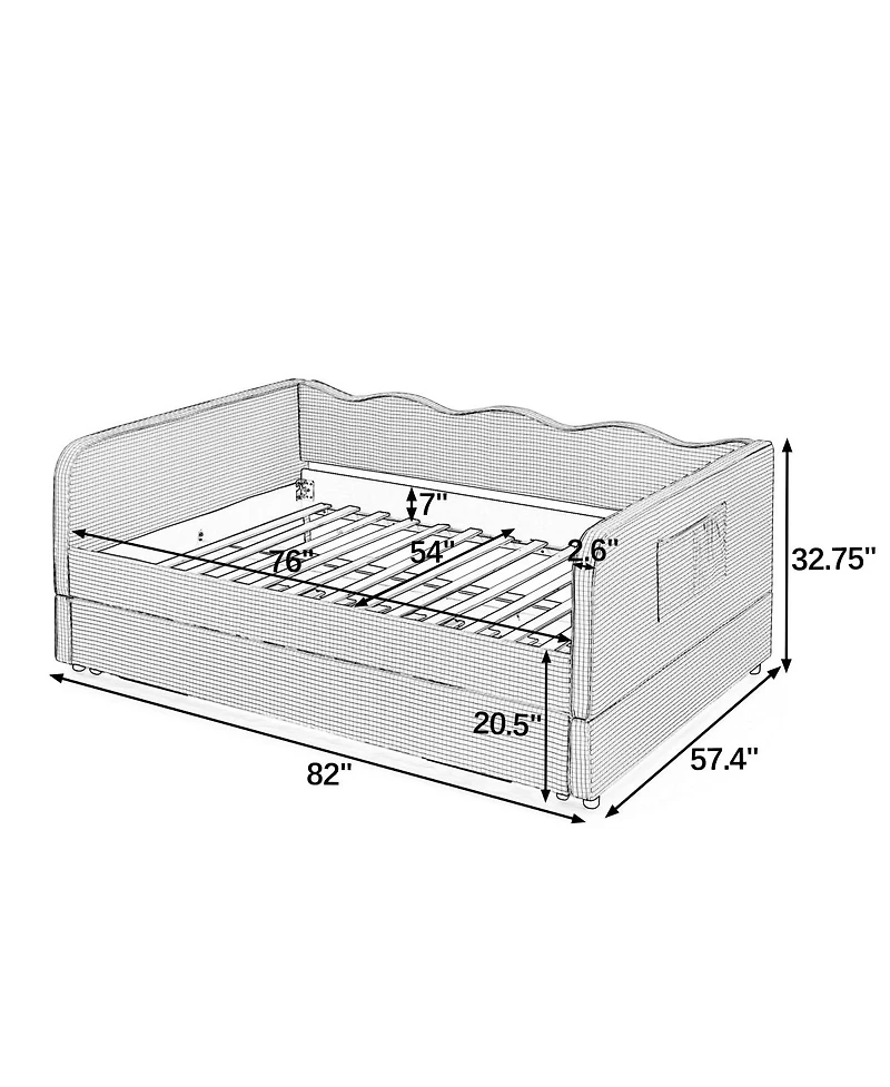 Streamdale Furniture Gingham Upholstered 3-in-1 Full-Size Daybed with Trundle and Storage