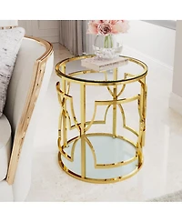 Streamdale Furniture 19.7" Luxury Round Side Table with Tempered Glass Top and Storage Shelf