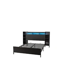 Streamdale Furniture King Size Metal Platform Bed Frame with Led, Usb, and Storage Headboard