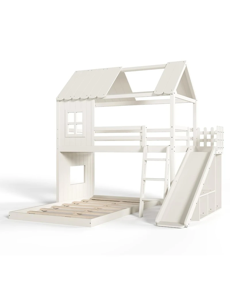 Streamdale Furniture Twin over Full House Bunk Bed with Slide, Storage