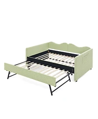 Streamdale Furniture Gingham Upholstered Full-Size Daybed with Trundle and Side Storage Pocket