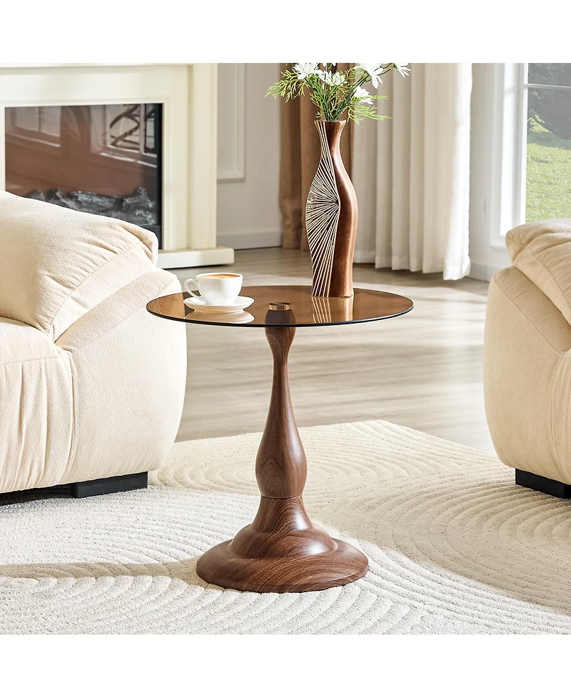 Streamdale Furniture 19.6" Round Glass Side Table with Metal Frame
