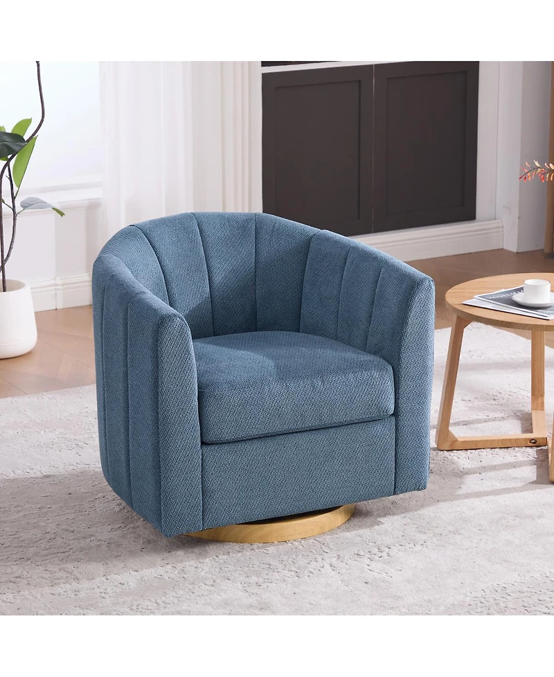 Streamdale Furniture Upholstered Chenille Swivel Barrel Chair with Solid Wood Base