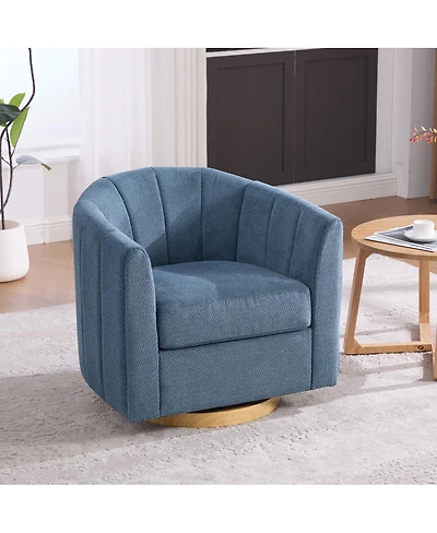 Streamdale Furniture Upholstered Chenille Swivel Barrel Chair with Solid Wood Base