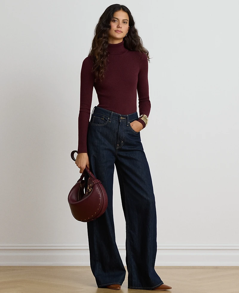 Lauren Ralph Petite Ribbed Slim-Fit Cotton-Blend Turtleneck Sweater