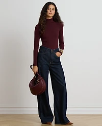 Lauren Ralph Petite Ribbed Slim-Fit Cotton-Blend Turtleneck Sweater