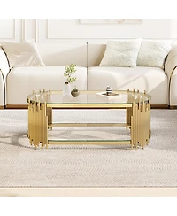 Streamdale Furniture Luxury 2-Tier Oval Glass Coffee Table with Organ Pipe Design