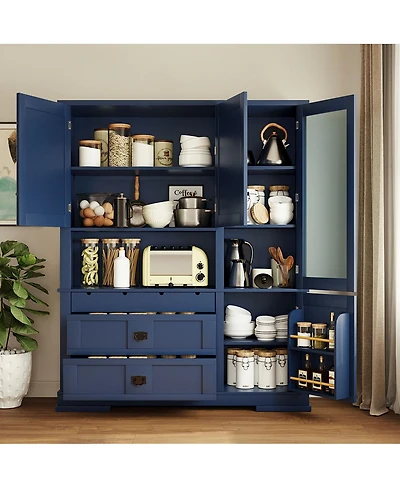 Streamdale Furniture Traditional 63.3" Freestanding Kitchen Pantry Cabinet with Hutch