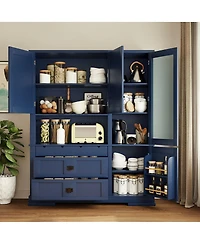 Streamdale Furniture Traditional 63.3" Freestanding Kitchen Pantry Cabinet with Hutch