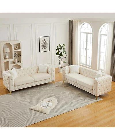 Streamdale Furniture 3+3 Seater Velvet Modern Sofa with Solid Wood Frame and Metal Feet