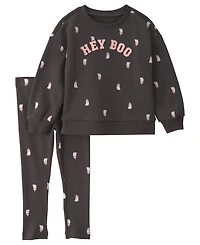 Carter's Toddler Girls' 2T-5T Halloween Hey Boo French Terry Top and Pants, 2-Piece Set