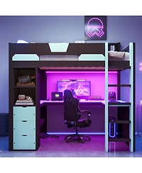 Streamdale Furniture Full Size Wooden Gaming Loft Bed with Desk