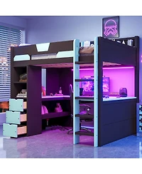 Streamdale Furniture Full Size Wooden Gaming Loft Bed with Desk