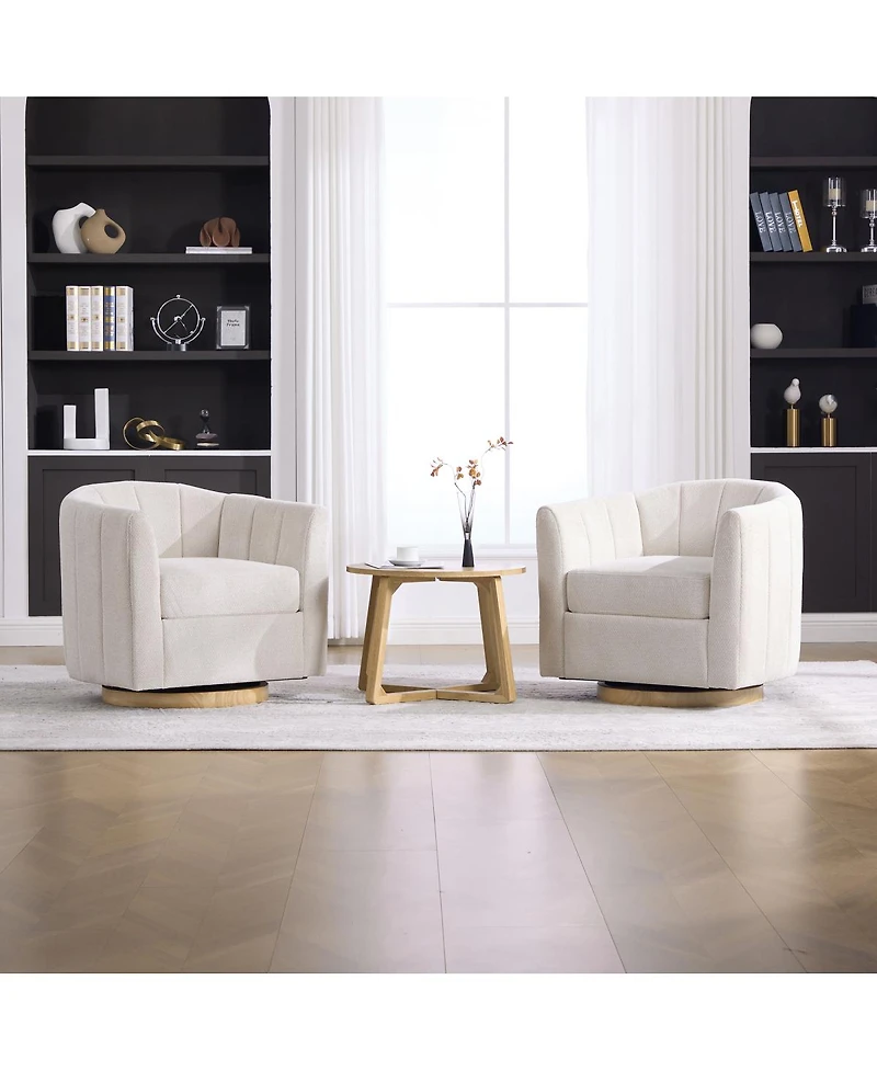 Streamdale Furniture Upholstered Chenille Swivel Barrel Chair with Solid Wood Base