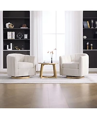 Streamdale Furniture Upholstered Chenille Swivel Barrel Chair with Solid Wood Base