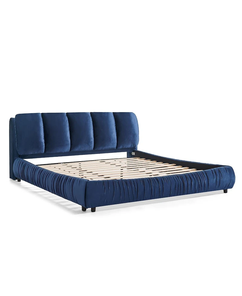Streamdale Furniture King Size Upholstered Bed Frame with Segmented Velvet Headboard