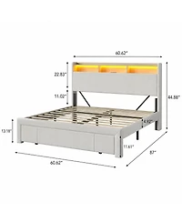Streamdale Furniture Queen-Size Upholstered Storage Bed with Led Lights, Charging Station and Drawers