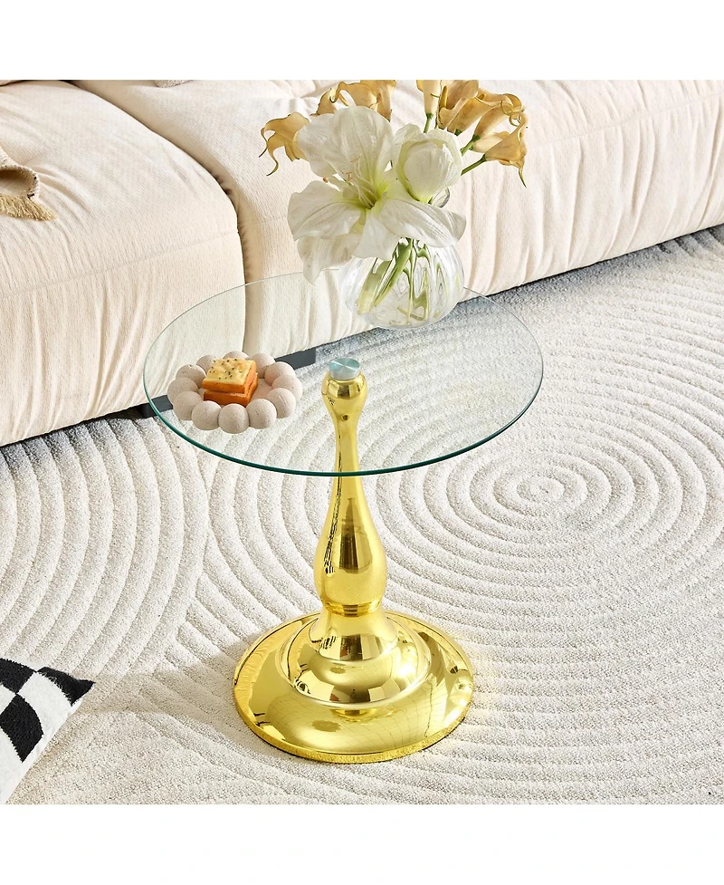 Streamdale Furniture Modern Round Metal Side Table with Glass Top, 19.6" Diameter