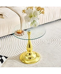 Streamdale Furniture Modern Round Metal Side Table with Glass Top, 19.6" Diameter