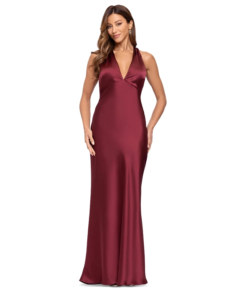 Xscape Women's Satin Halter Neck Long Dress
