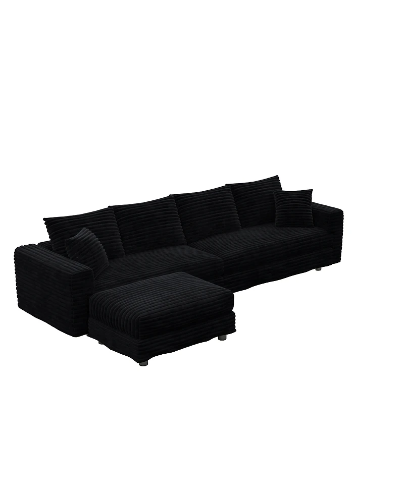 Streamdale Furniture 102.4" Plush Corduroy 4-Seat Cloud Sofa with Movable Ottoman