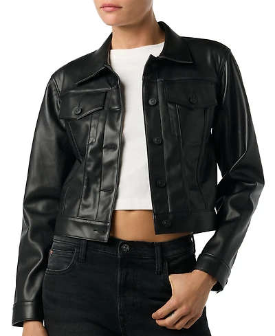 Hudson Jeans Women's Collared Neck Leather Cropped Jacket