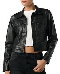 Hudson Jeans Women's Collared Neck Leather Cropped Jacket