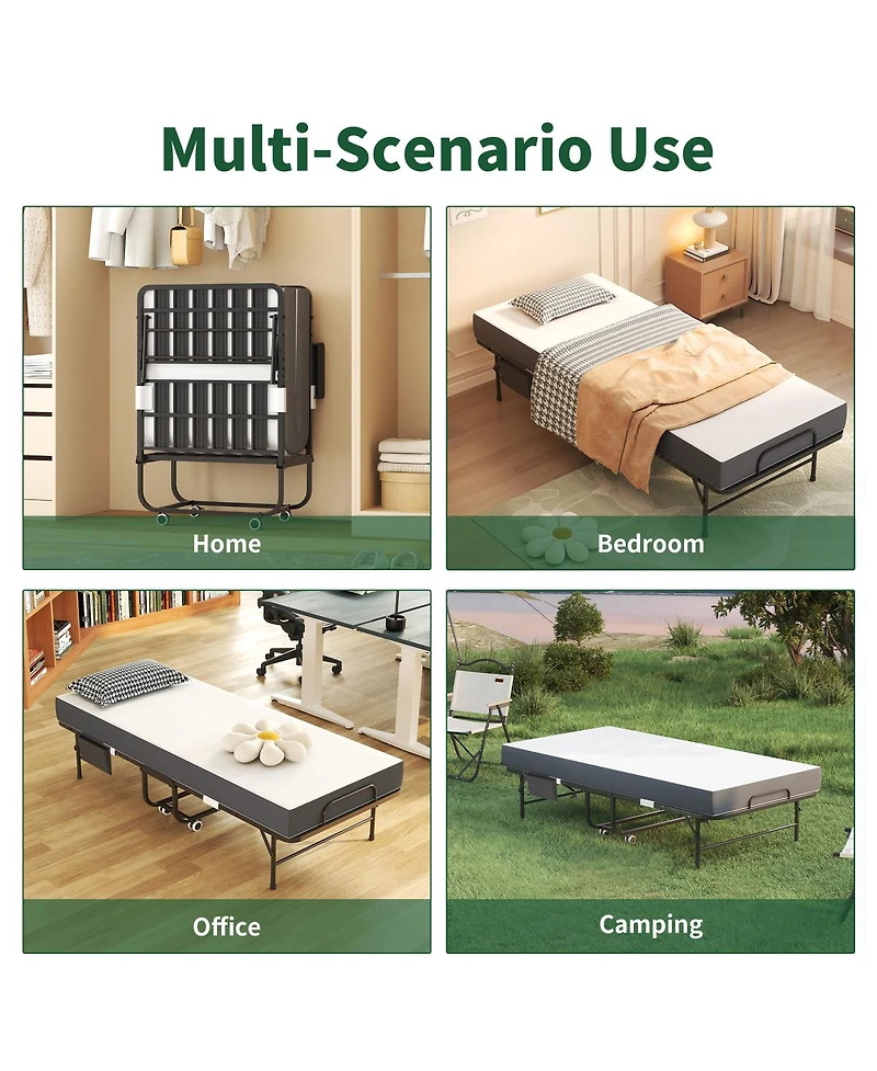 Streamdale Furniture 75" Folding Bed with 5" Memory Foam Mattress, Heavy-Duty Rollaway Guest Bed