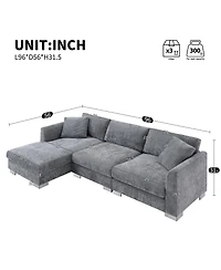 Streamdale Furniture 96" Modern L-Shaped Chenille Sectional Sofa with 2 Pillows