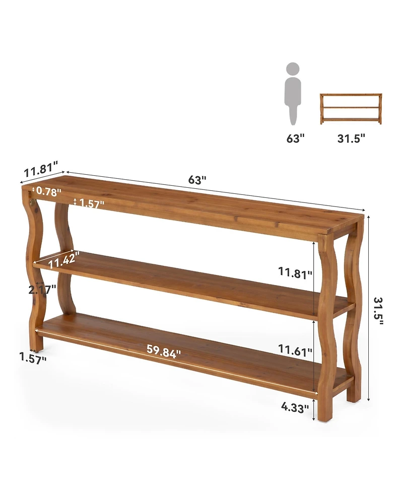 Tribesigns 63" Solid Wood Console Table with 3-Tier Storage, Farmhouse Sofa Table Behind Couch