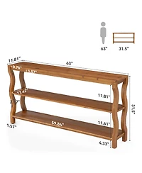 Tribesigns 63" Solid Wood Console Table with 3-Tier Storage, Farmhouse Sofa Table Behind Couch