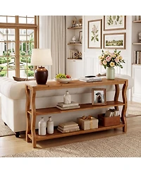 Tribesigns 63" Solid Wood Console Table with 3-Tier Storage, Farmhouse Sofa Table Behind Couch