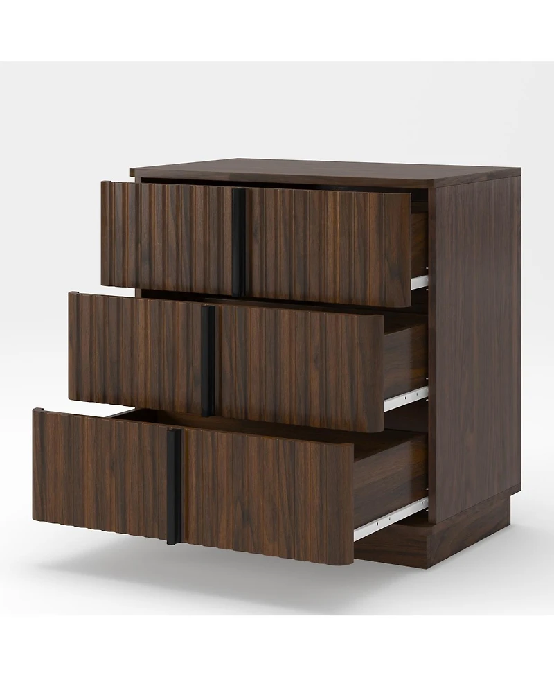 Streamdale Furniture Vintage 3-Drawer Vertical Stripe Nightstand