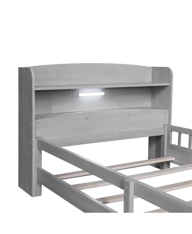 Sailvan Wood Platform Bed Frame with Led Light Storage Headboard Antique
