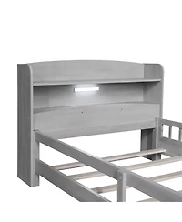 Sailvan Wood Platform Bed Frame with Led Light Storage Headboard Antique