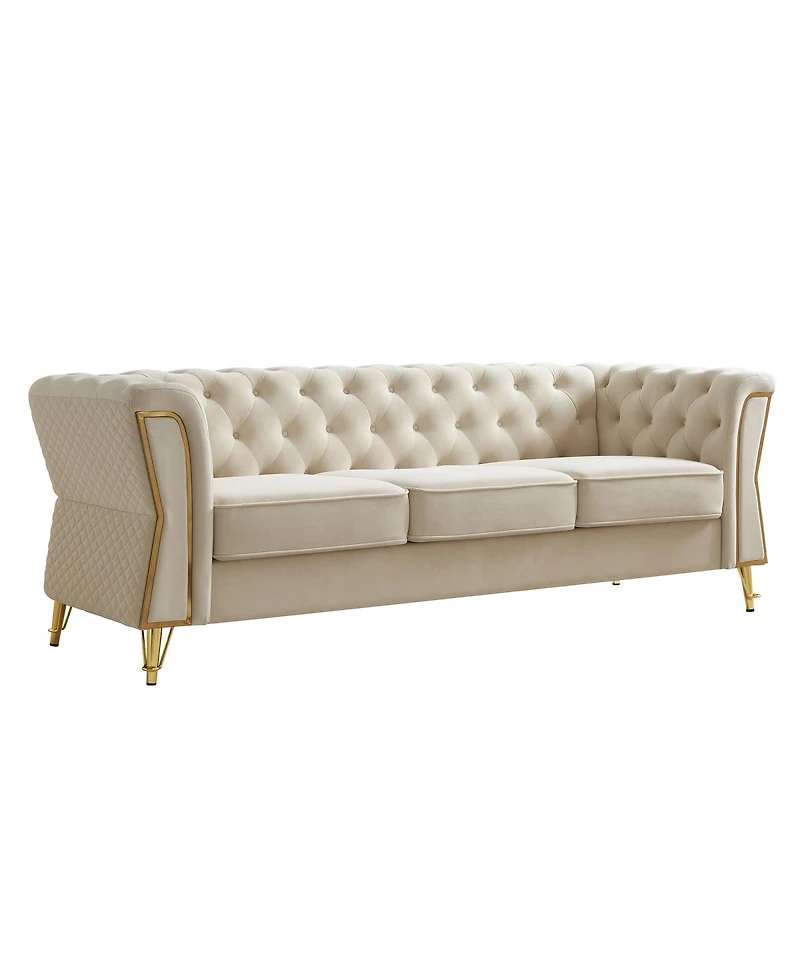 Streamdale Furniture Modern Tufted Velvet Sofa 87.4 inch for Living Room Beige Color