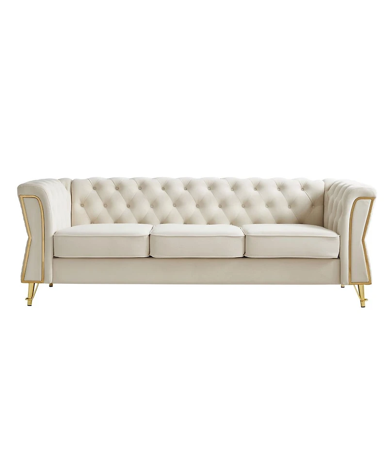 Streamdale Furniture Modern Tufted Velvet Sofa 87.4 inch for Living Room Beige Color